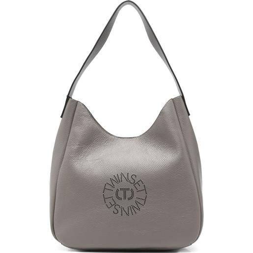 TWINSET borsa a spalla con logo traforato - grigio
