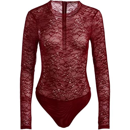 alice + olivia body girocollo tayen in pizzo - rosso