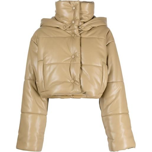 Nanushka piumino crop con cappuccio - verde