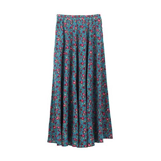 Camilife Gonna Lunga Da Donna In Lino E Cotone Maxigonna Con Tasche Laterali Vita Elasticizzata Stile Bohémien Retrò Vintage Taglia S-M 34/36/38/40/42 Motivo Floreale A67 Blu Scuro E Kaki