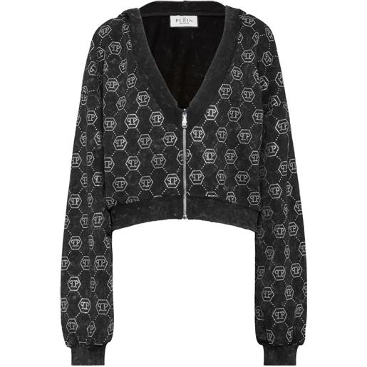 Philipp Plein felpa monogram con zip e cappuccio - nero