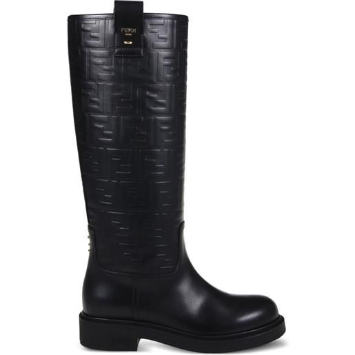 FENDI stivali con logo goffrato - nero