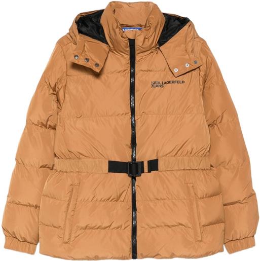 Karl Lagerfeld Jeans piumino con cappuccio e cintura - marrone