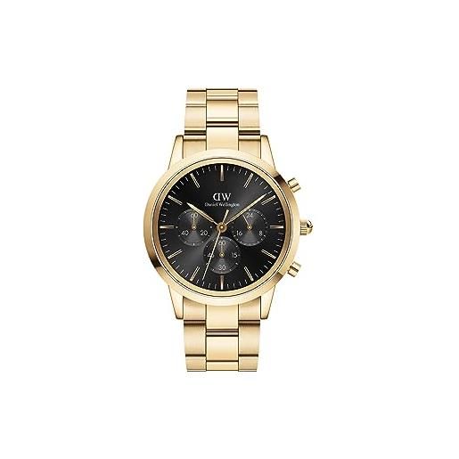 Daniel Wellington Iconic Orologio Uomo 42mm Acciaio Inox 316L Oro: Quadrante Nero, Cronografo, Cinturino Intercambiabile, Swedish Design