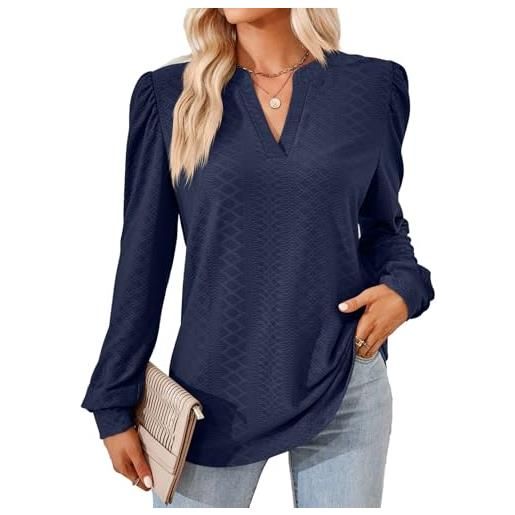 Oheyeseker donna manica lunga maglia scollo a v maglietta elegante t-shirt basic casual tunica bluse camicette tops autunno camicia shirts（s, rosa）
