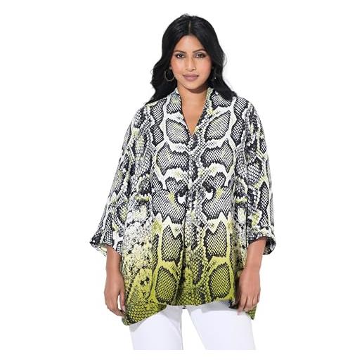 Ulla Popken tunica con design pitonato, scollo montante e maniche a 3/4 nero 42+ 840001100-42+