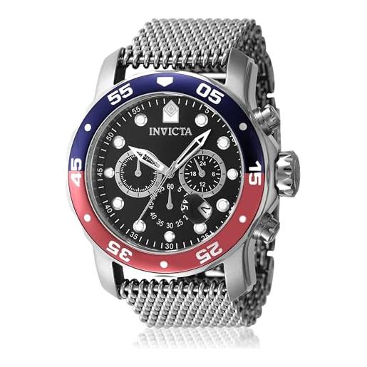 Invicta pro diver orologio da uomo in acciaio inossidabile con movimento quarzo - 48mm, argento/rosso/blu