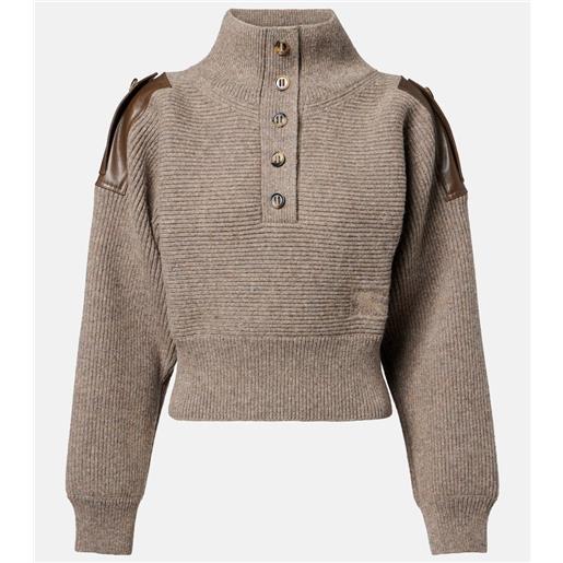 Burberry pullover cropped in misto lana con pelle