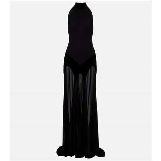 McQueen abito lungo in georgette di seta con velluto