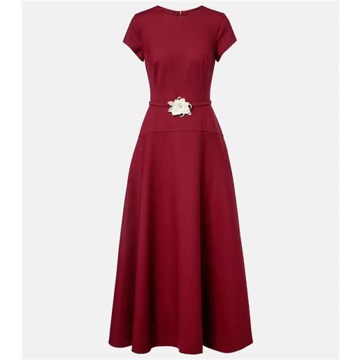 Oscar de la Renta abito lungo in crãªpe di misto lana con applicazioni floreali