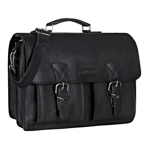 STILORD jeffrey cartella pelle vera - borsa ventiquattrore vintage - borsa porta pc portadocumenti uomo & donna - borsa tracolla per pc 15,6 pollici con attacco trolley colore: nero