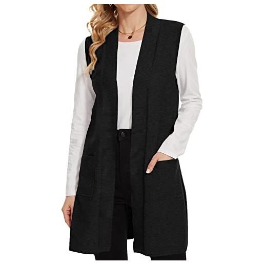 Breezy lane cardigan da donna senza maniche, a costine, aperto sul davanti, drappeggiato, gilet lungo maglione con tasche, marina militare, xxl