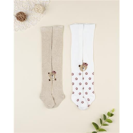 Prénatal pack 2 collant bimba bianco/beige orsetto