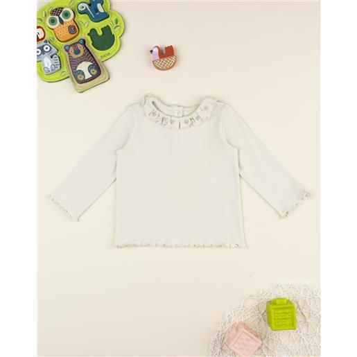 Prénatal t-shirt bimba beige ricami girocollo