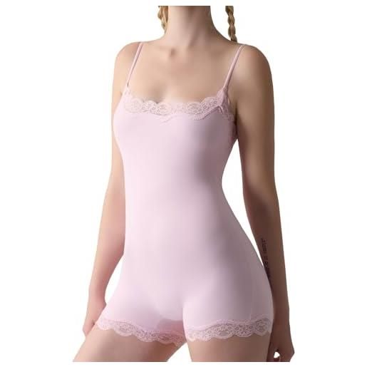 Generic body sexy da donna con scollo quadrato in pizzo senza maniche body body per uscire canotte camicie di base plus size pagliaccetti e tute da donna per l'estate, rosa, m