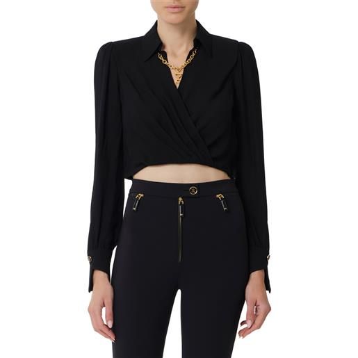 ELISABETTA FRANCHI camicia in georgette con dettaglio gioiello - cat0256e2 - avorio