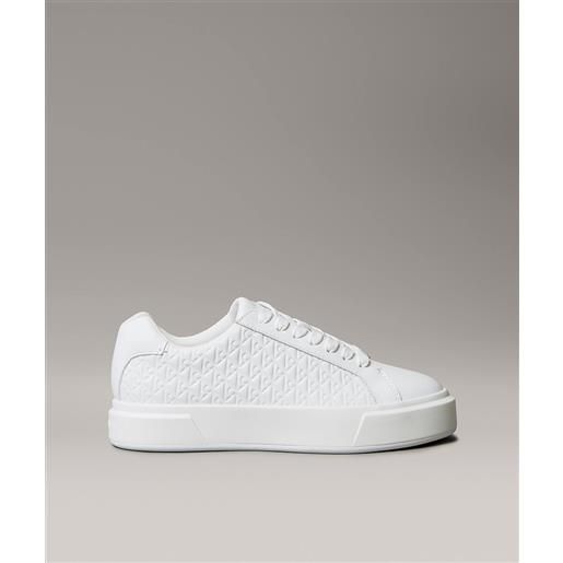 Calvin klein jeans sneakers in pelle con emblem logo bianche donna