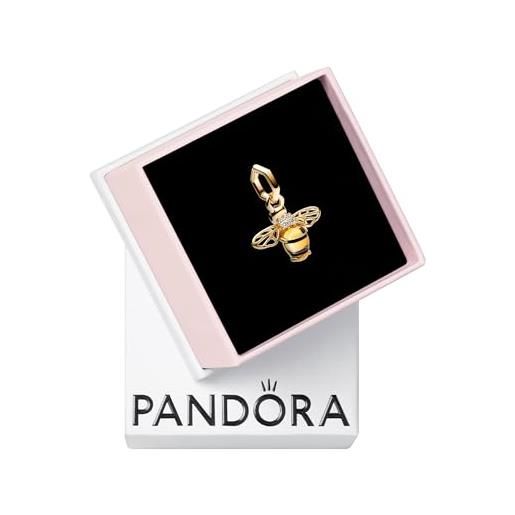 PANDORA pendente moments a forma di ape placcato in oro 14k con cristallo nero e giallo zolfo, zirconi cubici trasparenti e smalto nero