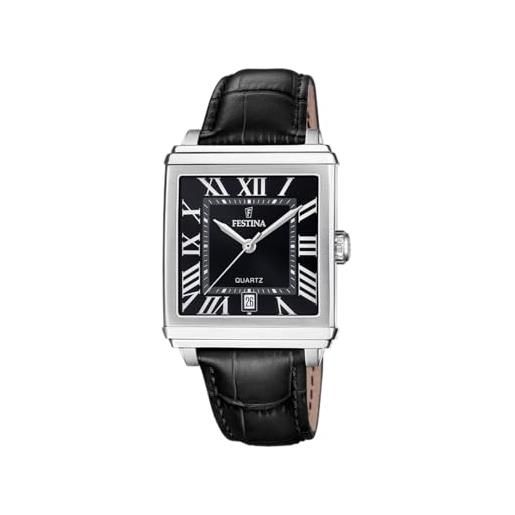 Festina orologio uomo f20681/3 on the square cassa di acciaio inossidabile 316l grigio cinturino in pelle nero
