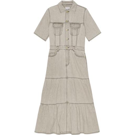 GANNI abito lungo con balze - grigio