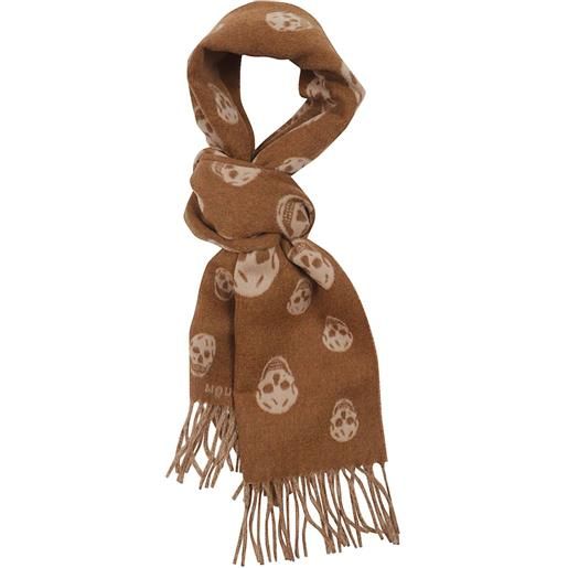 Alexander McQueen sciarpa con frange e stampa teschio - toni neutri