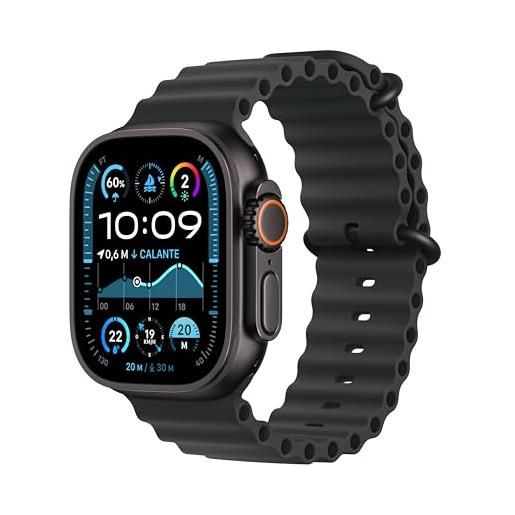 Apple watch ultra 2 gps + cellular 49 mm sportwatch con robusta cassa in titanio nero e ocean band nero. Fitness tracker, gps di precisione, tanta autonomia, luminoso display retina