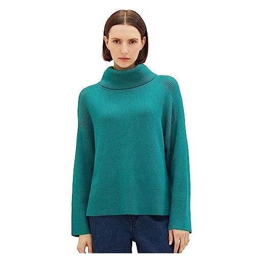 TOM TAILOR maglione da donna con collo alto, 32402 - ever green melange, xl