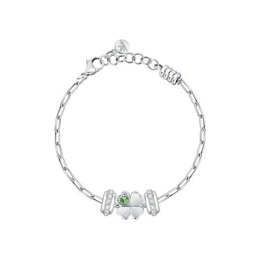 Morellato bracciale quadrifoglio donna acciaio cristallo collana portafortuna drops collezione scz1351, lega di acciaio, cristallo
