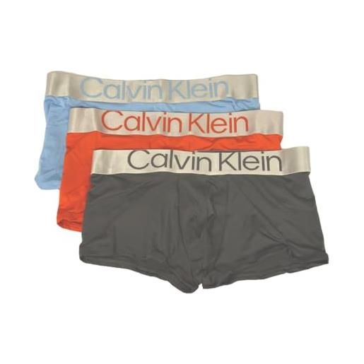 Calvin Klein boxer uomo confezione 3 boxer microfibra elastico a vista logato articolo nb3074o, nvx bel air blue/red clay/iron gate, size xl/in 40-42 / cm. 102-107