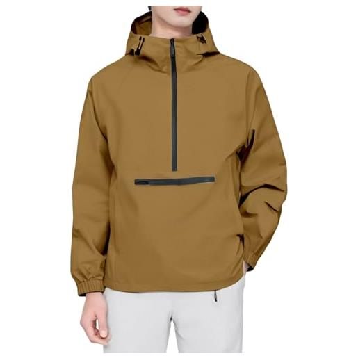 generic giacca antipioggia da uomo con cappuccio, impermeabile, leggera, ripiegabile, da lavoro, attività all'aperto, alla moda, con tasca a marsupio, cachi, xl