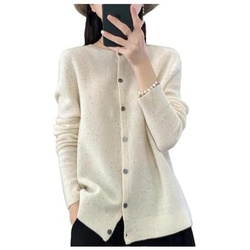 Deepsko cardigan in lana da donna invernale girocollo manica lunga tinta unita bottoni giacca lavorata a maglia, bianco, xxl
