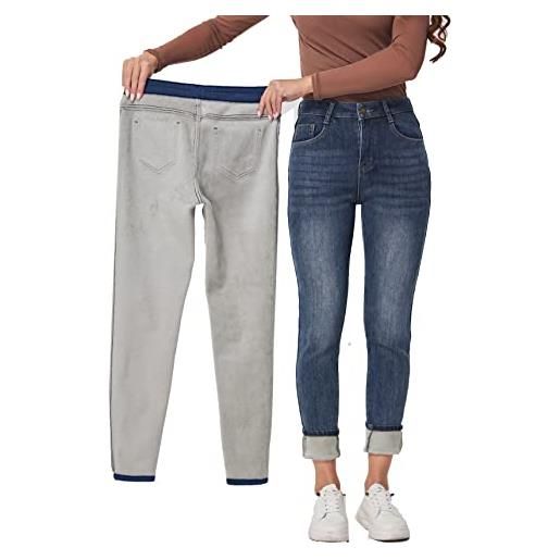 zsangbee pantaloni da donna foderati in pile termico invernali skinny jeans caldi pantaloni in denim abbigliamento, a001, m