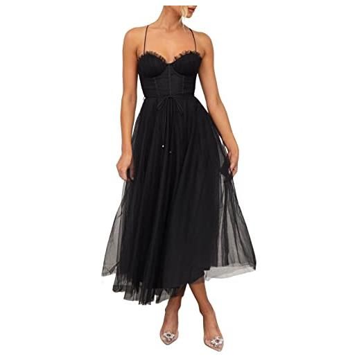 Generisch abiti chic delle signore festivo europeo americano nuovo temperamento sexy maglia partito abito da sera abito abito con pizzo signore corto, marrone, s