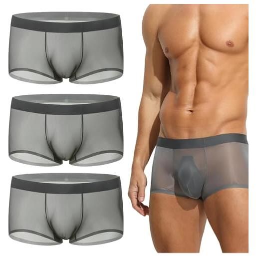 Generisch niksy - boxer da uomo, in seta di ghiaccio ultra sottile, trasparente, traspirante, rinfrescante, trasparente, 3 grigio, xl