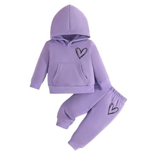 Generic t-shirt con cappuccio e stampa di cuori per san a maniche lunghe da bambina, pullover, top e pantaloni pigiama bambina 1 anno invernale