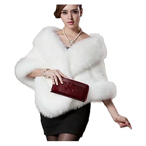 JOEupin mantello lungo scialle da donna in pelliccia di volpe di lusso per l'inverno, bianco-1, etichettalia unica