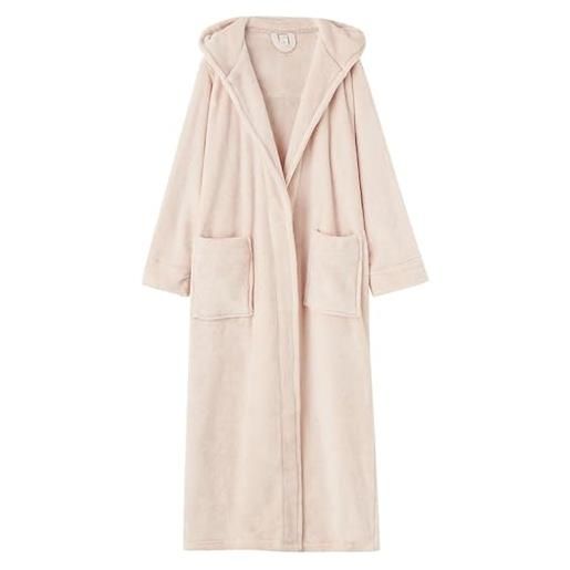 Generic vestaglie lunghe con cappuccio da donna accappatoio in pile di lusso lussuoso con cintura e tasca vestaglie da donna a lunghezza intera vestaglia calda invernale donna xxl accappatoio (beige, l)