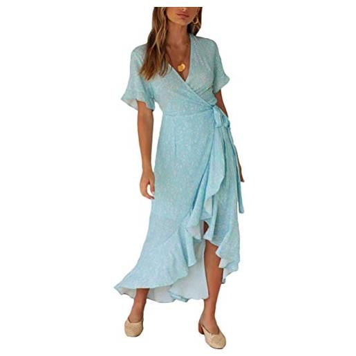 FZKun abito in maglia con scollo a v, stile bohémien, casual, con maniche a pipistrello, con laccetto in vita, abito midi da donna, abito estivo casual, abito da cocktail vintage, g yellow, xxl