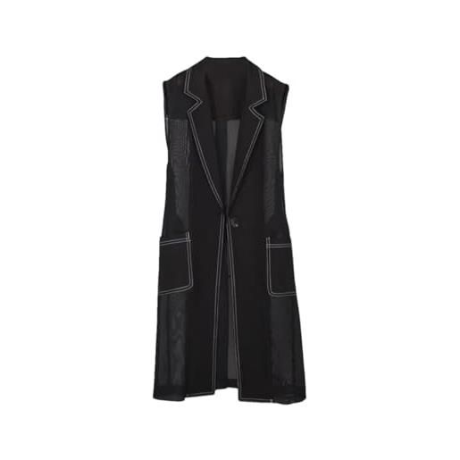REHJJDFD gilet da donna in chiffon a rete, lunghezza media, casual, senza maniche, gilet da donna, nero , l