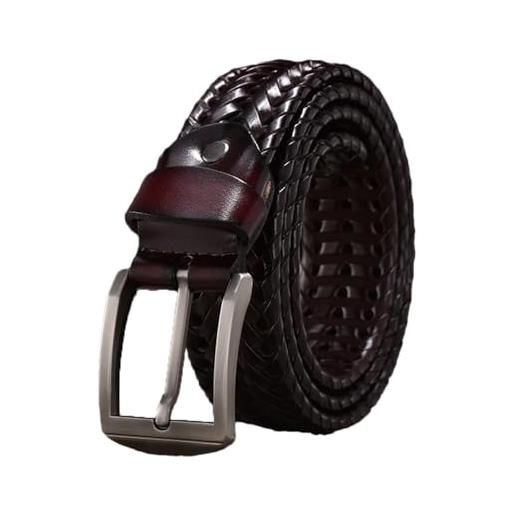 Dvbfufv cintura in pelle intrecciata da uomo cinture da uomo cinghie in pelle di lusso cintura in pelle solida casual, borgogna, 115 cm
