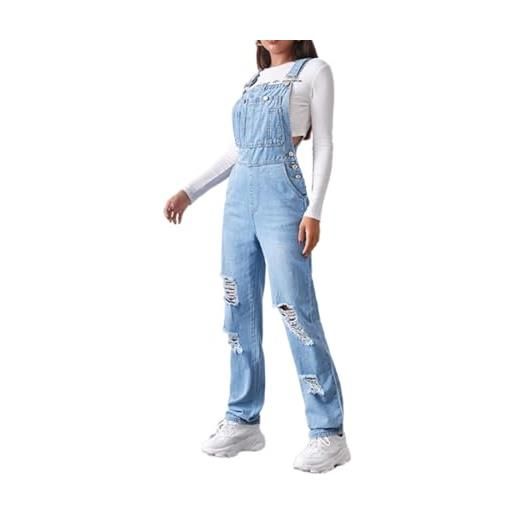 SaiDeng salopette da donna in jeans - oversize baggy jumpsuit con tasche e spalline regolabili - tuta casual in denim per tutti i giorni e il tempo libero, blu scuro, 3xl