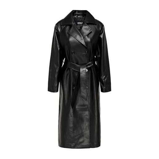 ONLY faux leather trenchcoat onlbina-trench in finta pelle cc otw, nero, xs donna