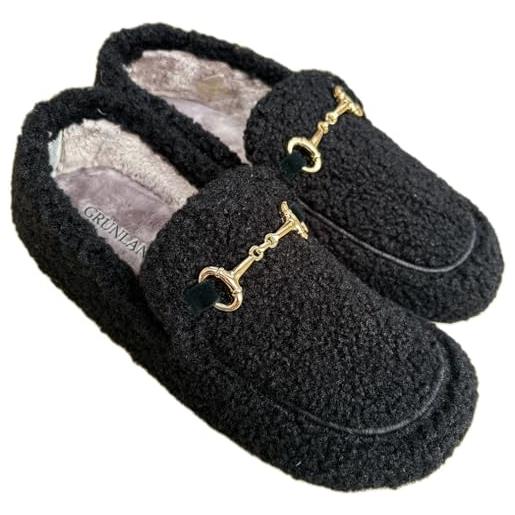 GRÜNLAND il benessere è naturale grunland patofole eleganti donna calde miss parker pantofola invernale con finitura di pregio comoda calda e sottopiede estraibile (nero, sistema taglie calzature eu, adulto, donna, numero, media, 36)