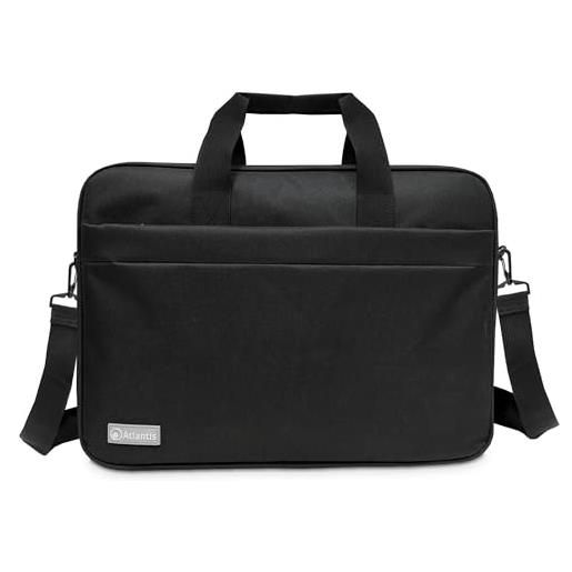 Atlantis borsa notebook 17 pollici a tracolla modello lisbona, imbottitura interna, tasca porta documenti, tasca esterna per accessori, fascia per aggancio trolley cinghia a tracolla, colore nero. 