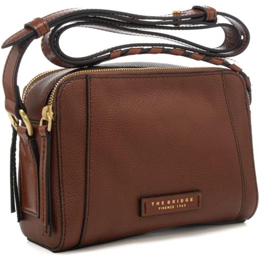 The Bridge borsa a tracolla da donna in vera pelle martellata con logo lettering stampato a fuoco marrone