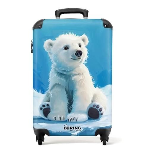 NoBoringSuitcases.com valigia bambini, trolley bambini, valigia per bambini, trolley per bambini da viaggio, valigie per bambini trolley, trolley bagaglio a mano 55x40x20 cm (orso polare bianco - blu)
