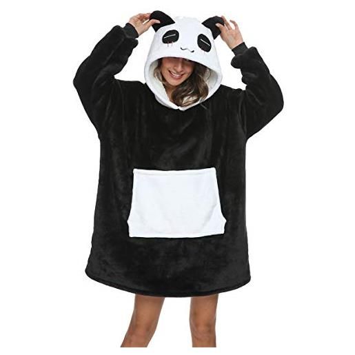 chuangminghangqi - felpa con cappuccio oversize, calda, in peluche, con tasca, da uomo, donna, per ragazzi e ragazze, panda, s