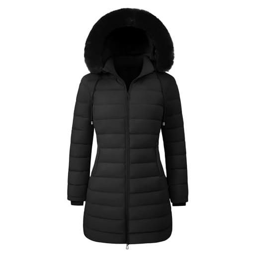 RITOSTA cappotto donna invernale lungo elegante giacca con cappuccio caldo parka autunno invernali giubbino imbottito giubbotto casual giacca pile outwear con tasche cappuccio rimovibile in pelliccia