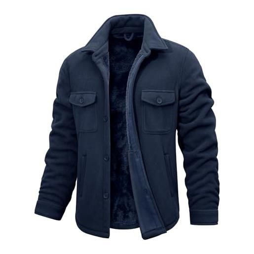 heekpek giacca da uomo invernale camicia flanella giacche pile invernali giubbotti elegante termica lumberjack casual, blu scuro, l
