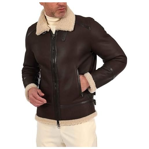 D'Arienzo giaccone in pelle montone testa di moro uomo giubbotto biker giubbino shearling vera pelle made in italy peter 48/testa di moro